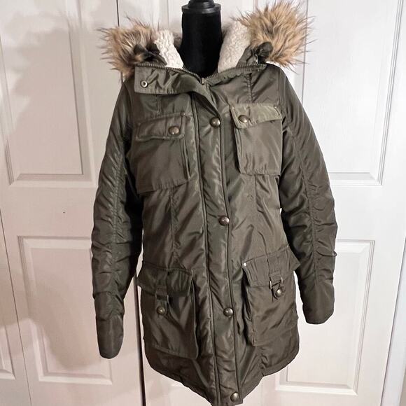 Madden Girl Olive Green Parka with Faux Fur Hood - Picture 2 of 10